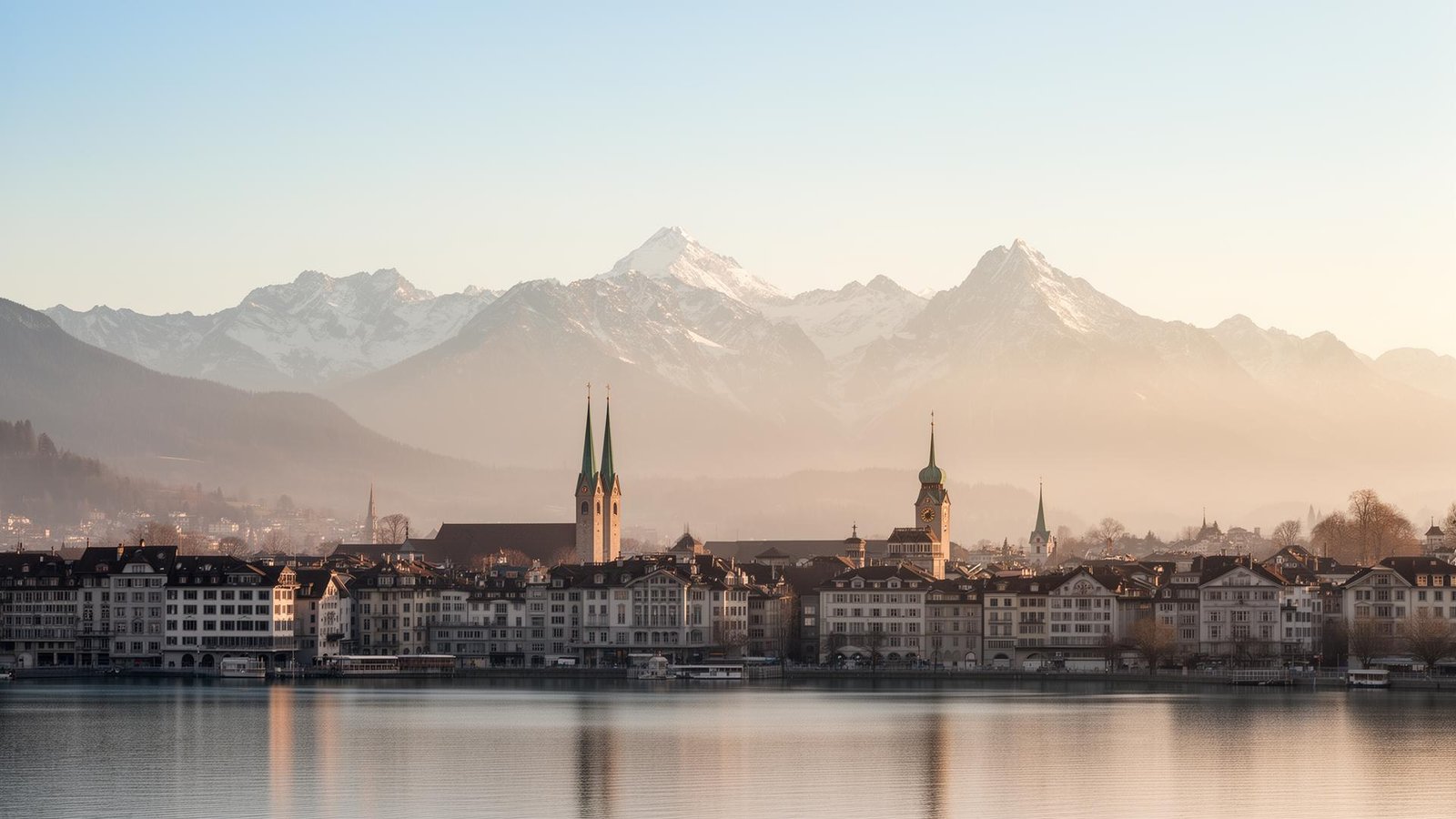 Zurich skyline against the Swiss Alps